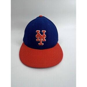 New Era 59FIFTY New York Mets Fitted Hat Blue Orange MLB Baseball Cap ~7 1/4